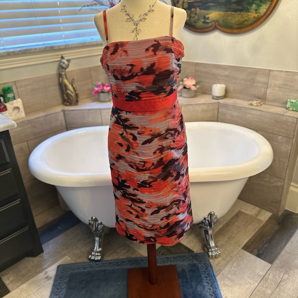 Gina Bacconi Coral and Black Spaghetti Strap Sundress 8